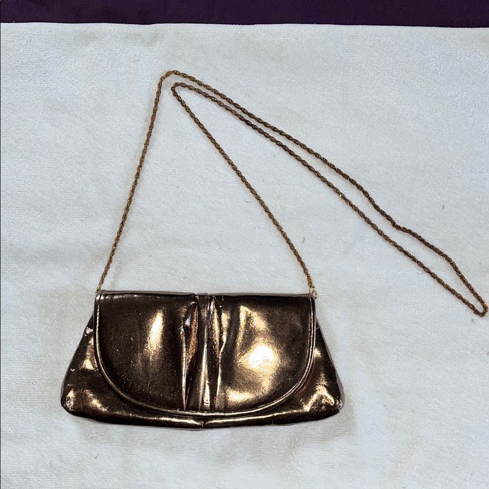 La Regale Metallic Bronze Clutch with Chain